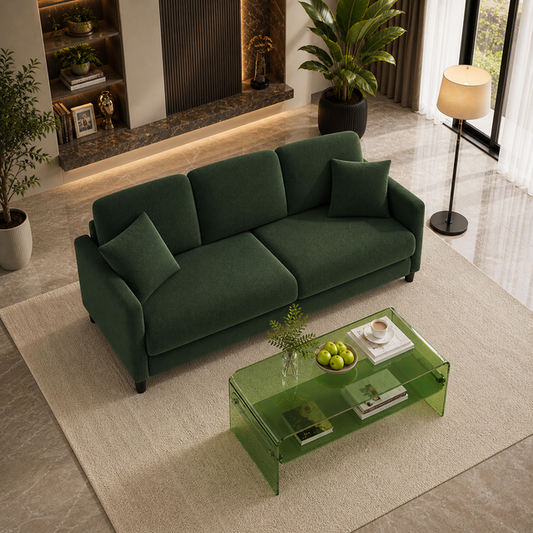 83" Green Teddy Loveseat Sofa with Acrylic Coffee Table Set (2-Piece Living Room Bundle)-1