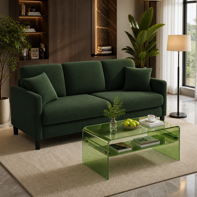 83" Green Teddy Loveseat Sofa with Acrylic Coffee Table Set (2-Piece Living Room Bundle)-2