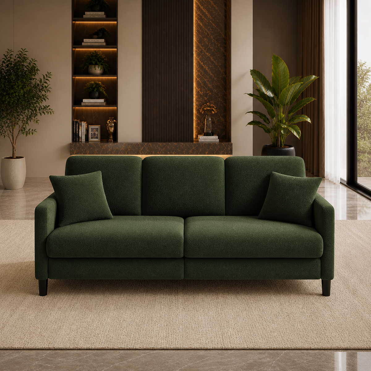 83" Green Teddy Loveseat Sofa with Acrylic Coffee Table Set (2-Piece Living Room Bundle)-3