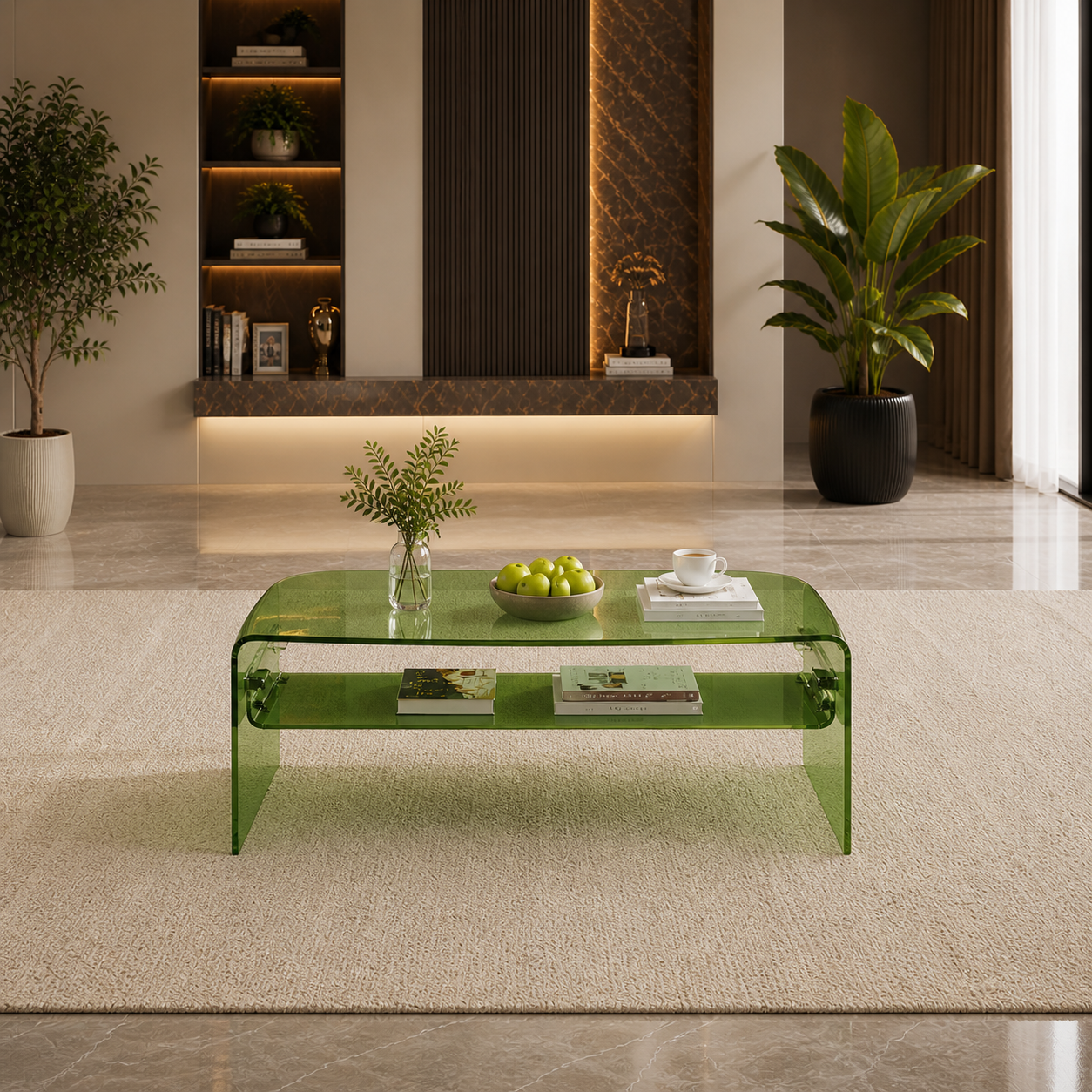 83" Green Teddy Loveseat Sofa with Acrylic Coffee Table Set (2-Piece Living Room Bundle)-4