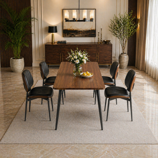 55.1" Modern Farmhouse Dining Table with 4 Upholstered Walnut Back Chairs, 5-Piece Set