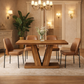 47" Round Walnut Dining Table Set for 4 with 4 Upholstered Brown Dining Chairs