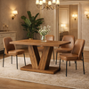 47" Round Walnut Dining Table Set for 4 with 4 Upholstered Brown Dining Chairs