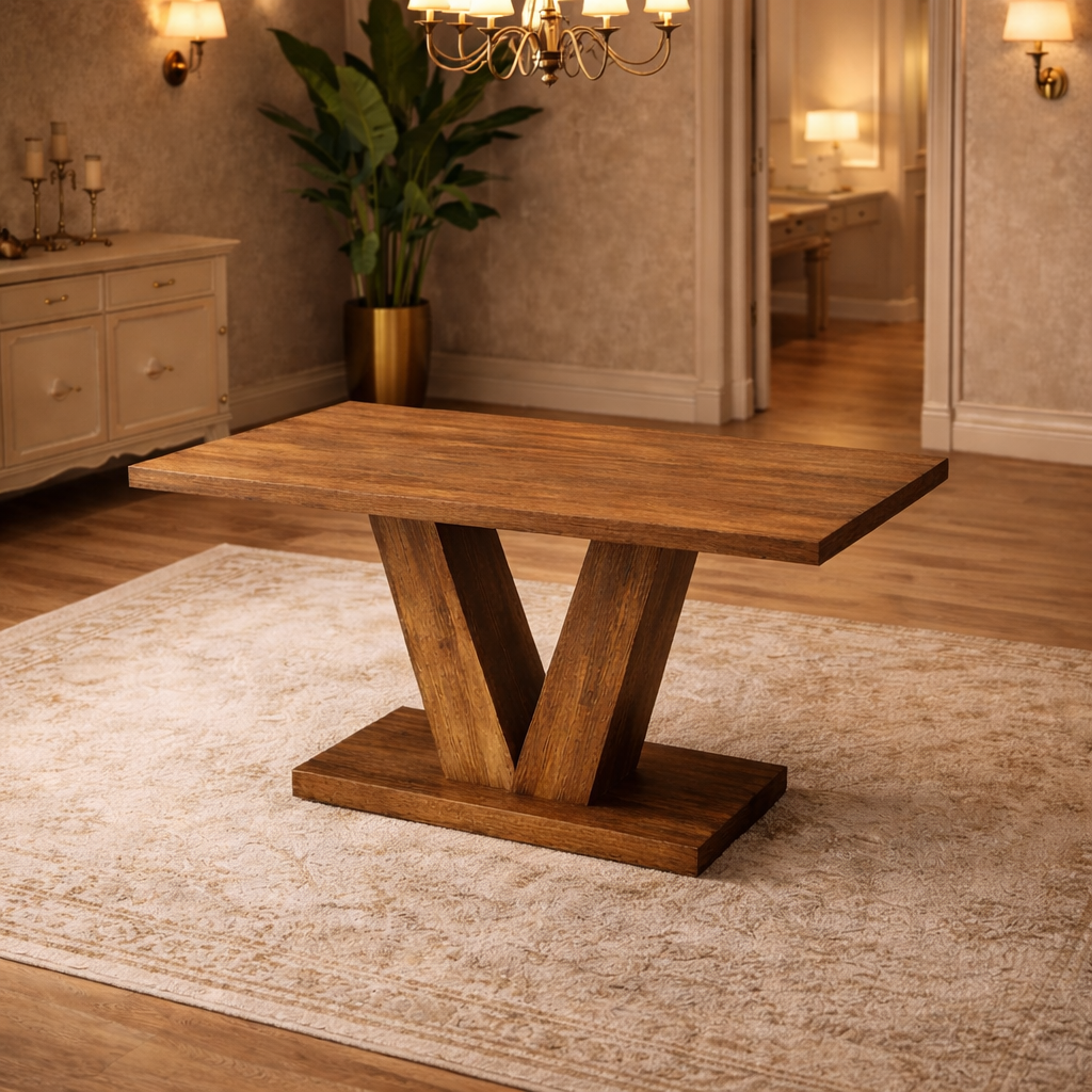 47" Round Walnut Dining Table Set for 4 with 4 Upholstered Brown Dining Chairs