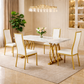 63" Faux Marble Dining Table Set with 4 White Chairs, Gold Metal Base Dining Room Set-2