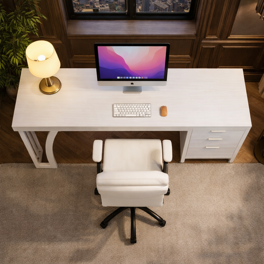 59-Inch Computer Desk With White Space-Saving Chair