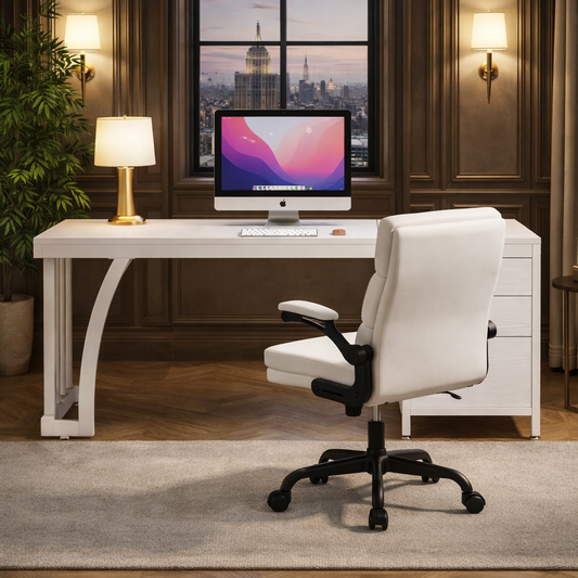 59-Inch Computer Desk With White Space-Saving Chair