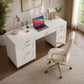 White Gold Executive Desk with 7 Drawers + Matching Padded Office Chair Set