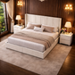 Queen White Wingback Storage Bed with 2 Nightstands Set with Drawers and Channel Tufted Headboard-1