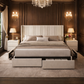 Queen White Wingback Storage Bed with 2 Nightstands Set with Drawers and Channel Tufted Headboard-0