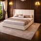 Queen White Wingback Storage Bed with 2 Nightstands Set with Drawers and Channel Tufted Headboard-3