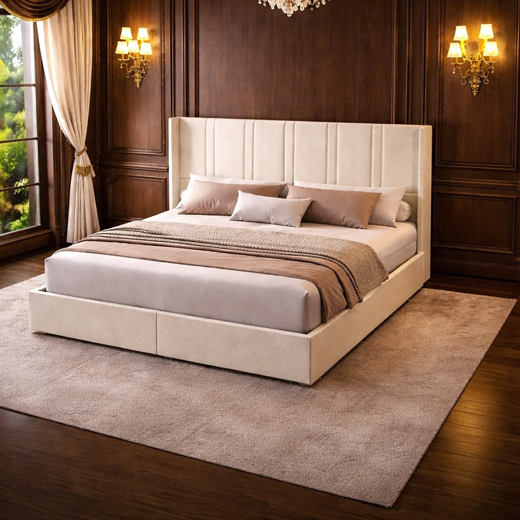 Queen White Wingback Storage Bed with 2 Nightstands Set with Drawers and Channel Tufted Headboard-3