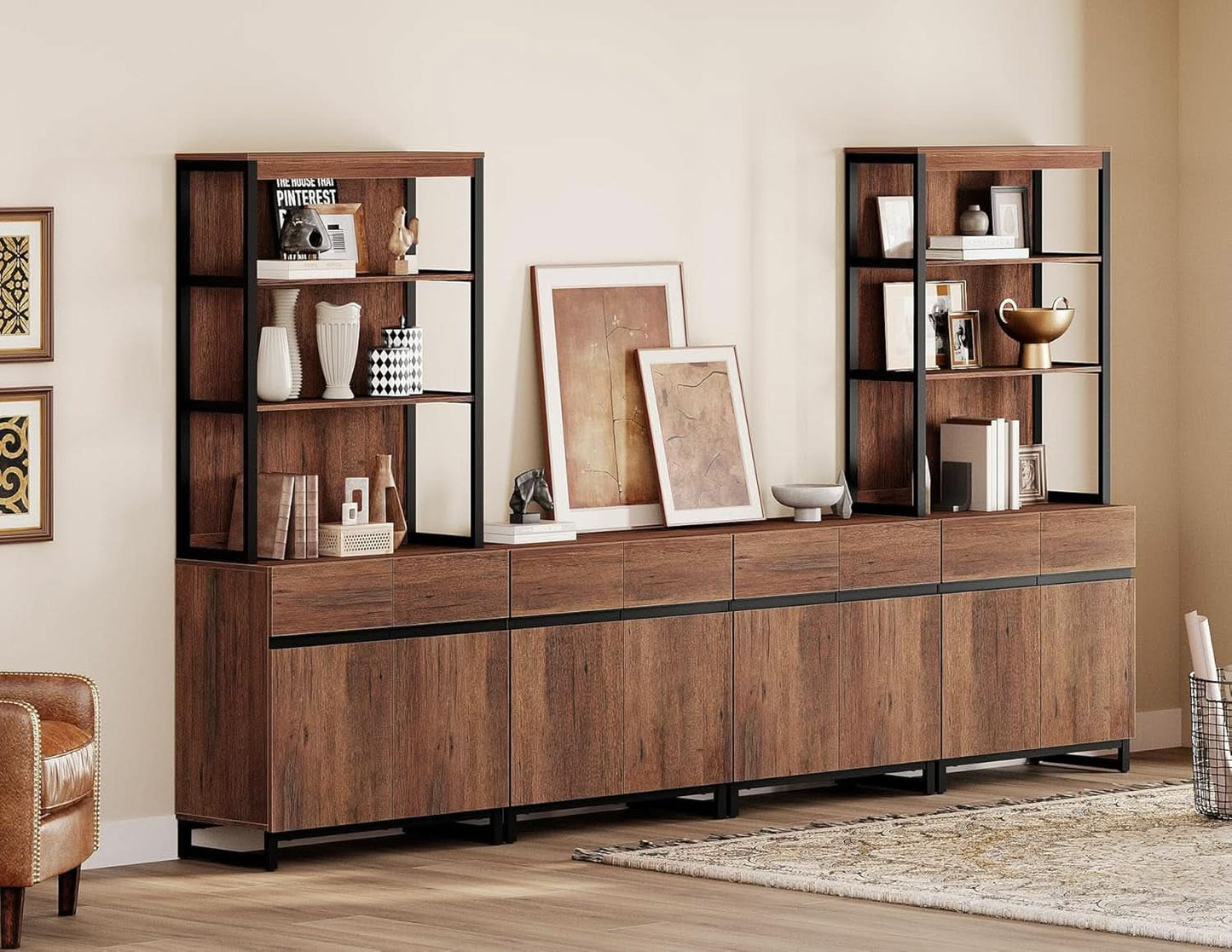 Brown Wooden TV Stand With Adjustable Entertainment Center