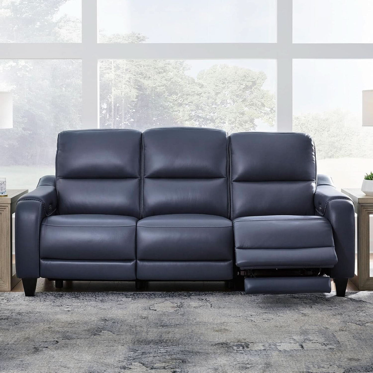 Cerulean Leather Wall Hugger Power Reclining Sofa