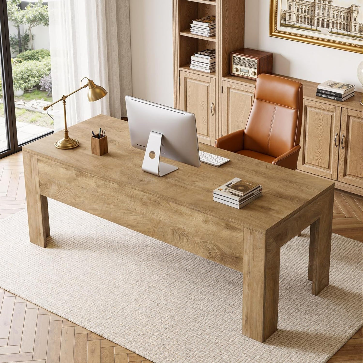 63 Inch Light Brown Interconnected Workstation Desk