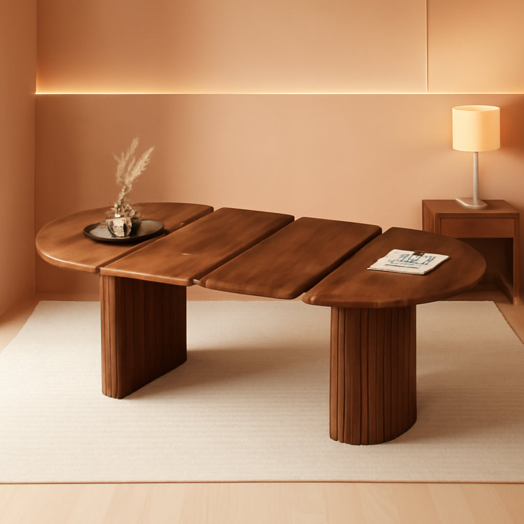 Modern Farmhouse Walnut Round Extendable Dining Table