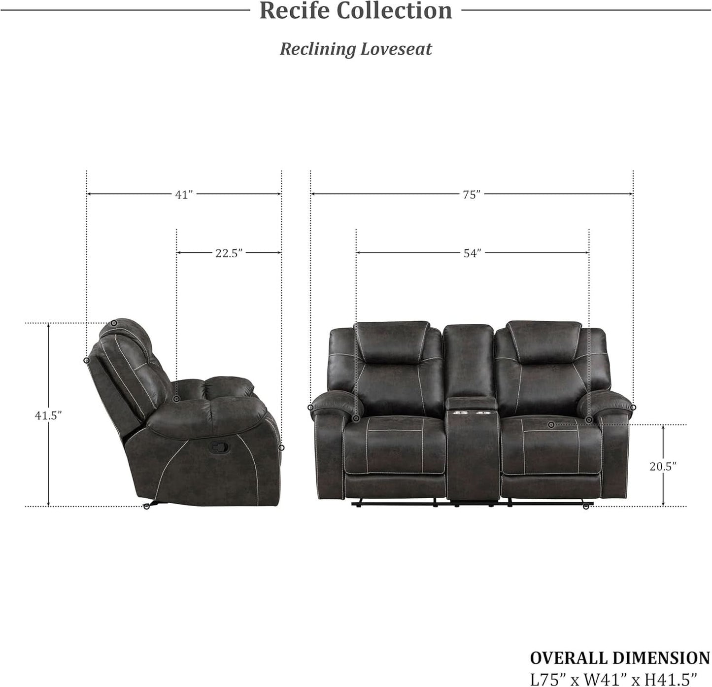 Recife 2-Piece Reclining Living Room Sofa Set Chocolate