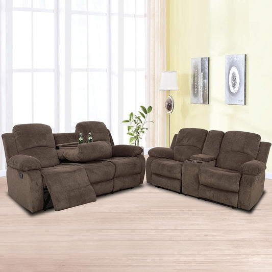 Corduroy Living Room Set Reclining Sofa Loveseat Taupe