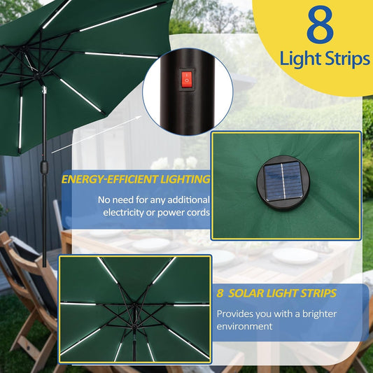 9ft Weatherproof Outdoor Solar LED Patio Umbrella Pro