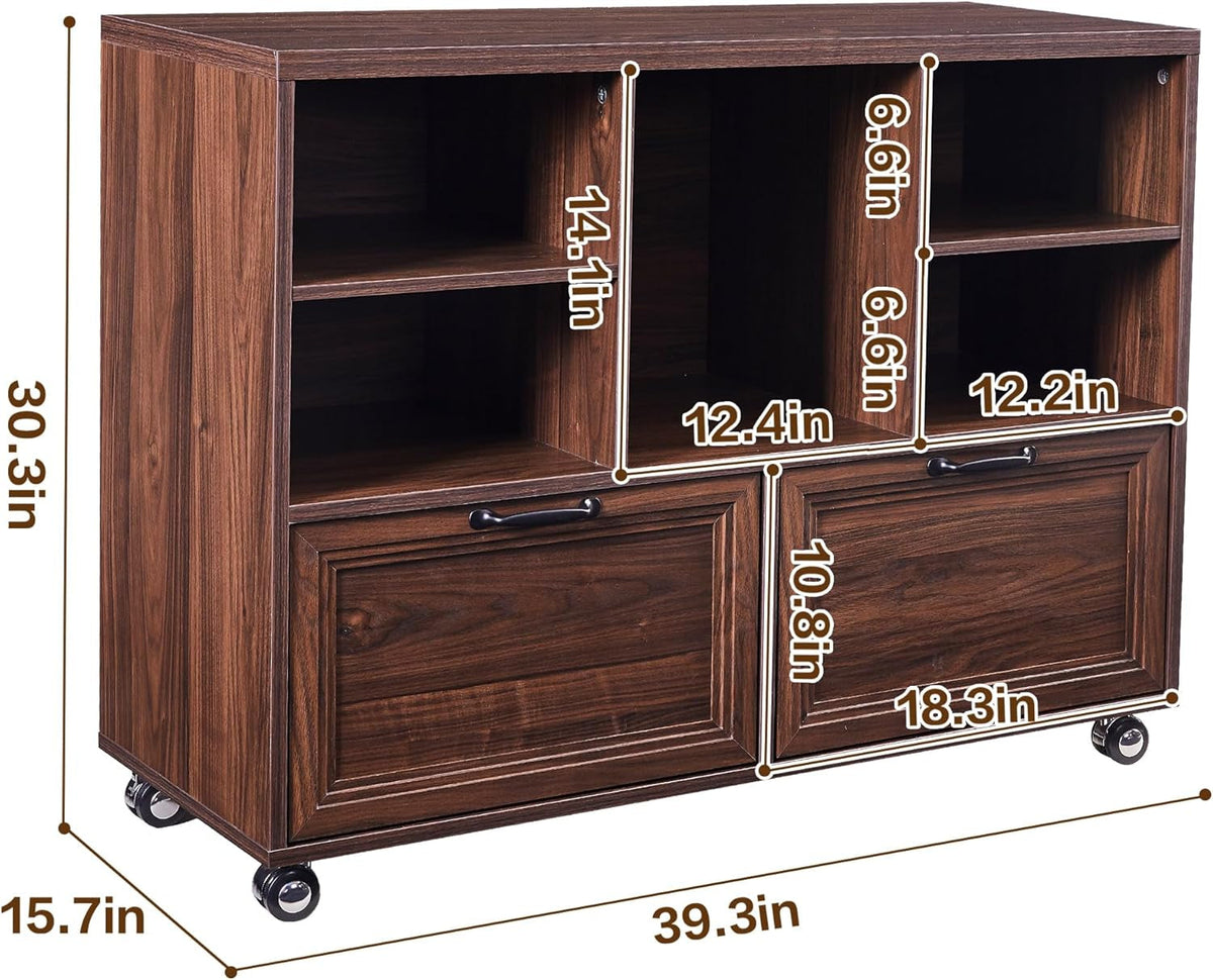 Brown 39-Inch Farmhouse Rolling File Cabinet Storage