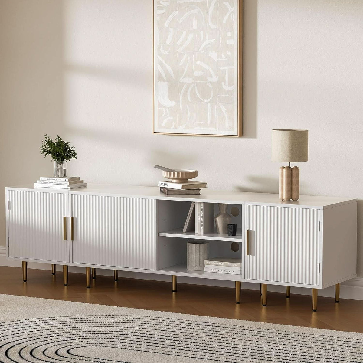 White TV Console With Entertainment Storage 80 Inch