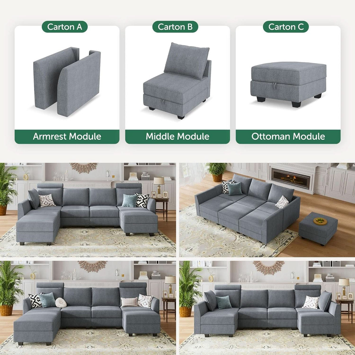 Bluish Grey Transformable Sleeper Sofa With Storage-4