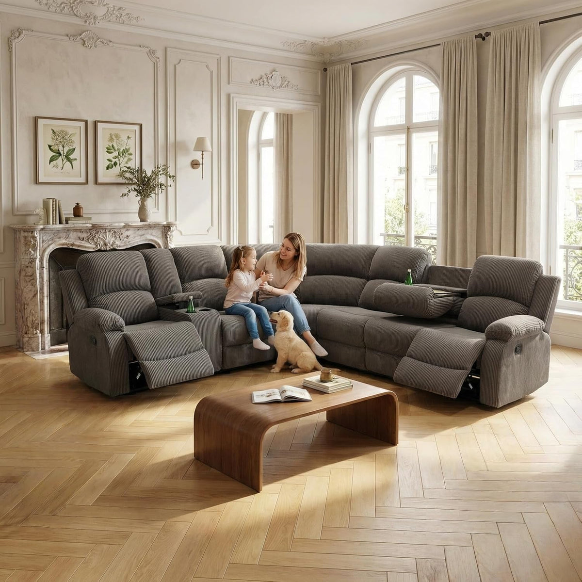 Comfortable Recliner Sectional Sofa Peanut Cup Holders