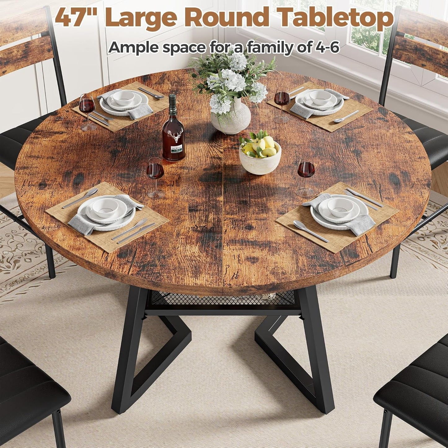 Industrial Round 47.2 Inch Dining Table With Storage