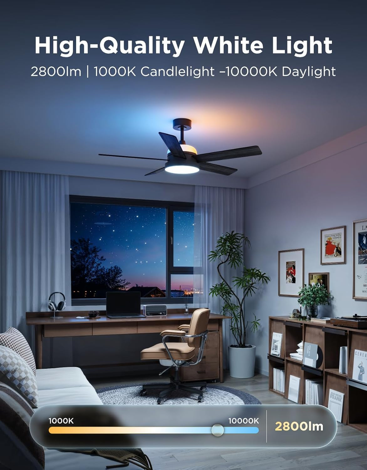 52 Inches Black Industrial Ceiling Fan With Lighting