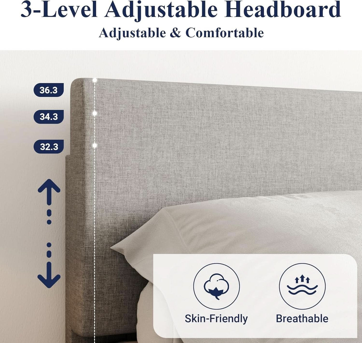 Queen Size Upholstered Headboard Platform Bed Slats