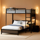 Twin Over Full Bunk Bed With Desk Charging Station Led Lights Grey