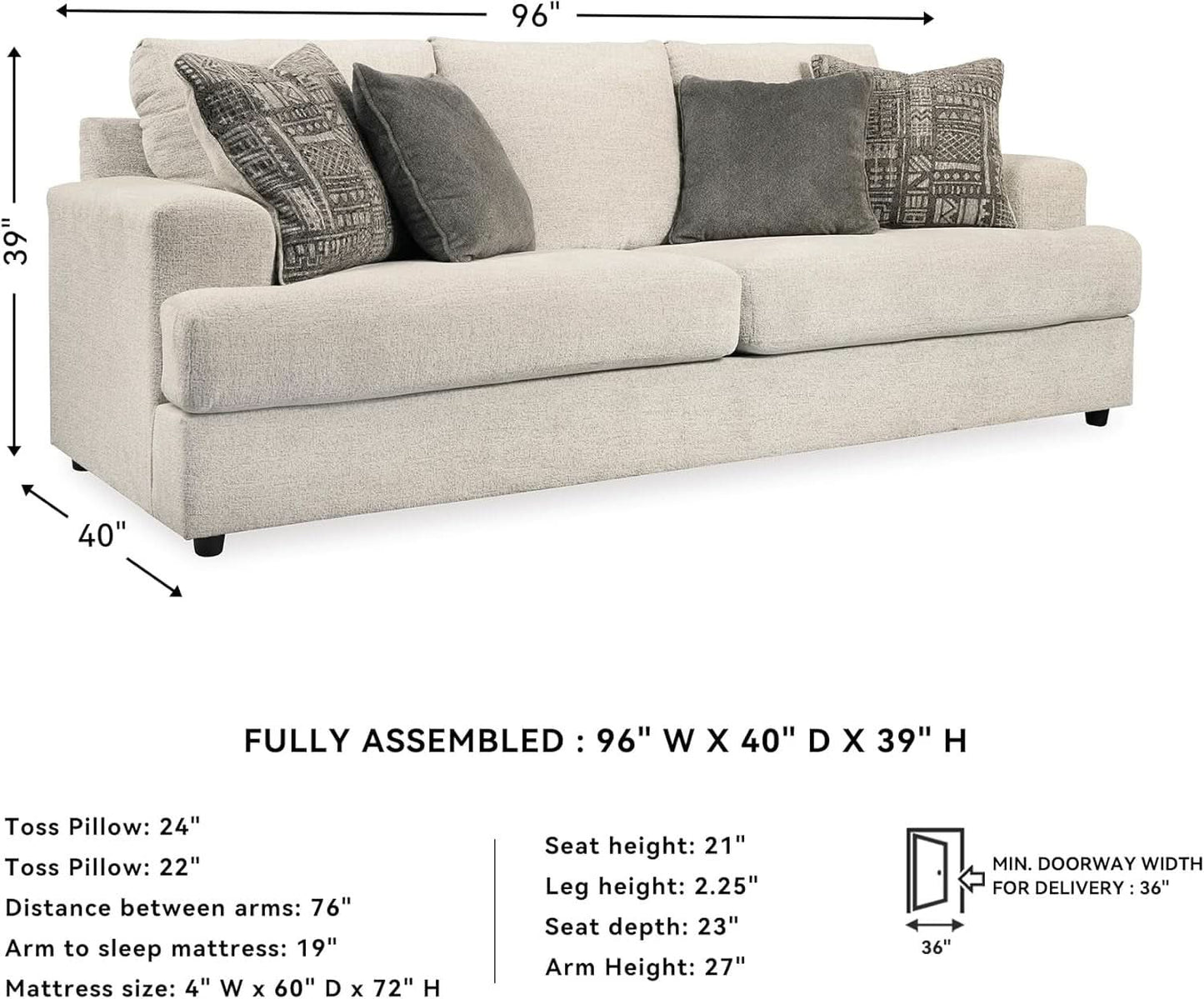 Soletren Premium Chenille Queen Sofa Sleeper White-2