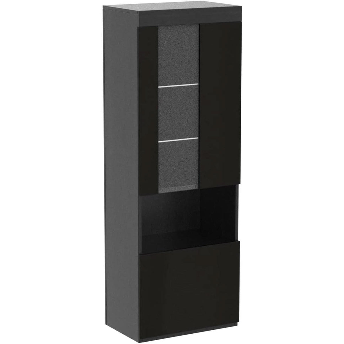 Two Piece 71 Inch Tall Bookcase Storage Cabinet With Glass Doors Set Of Two For Living Room And Office-4