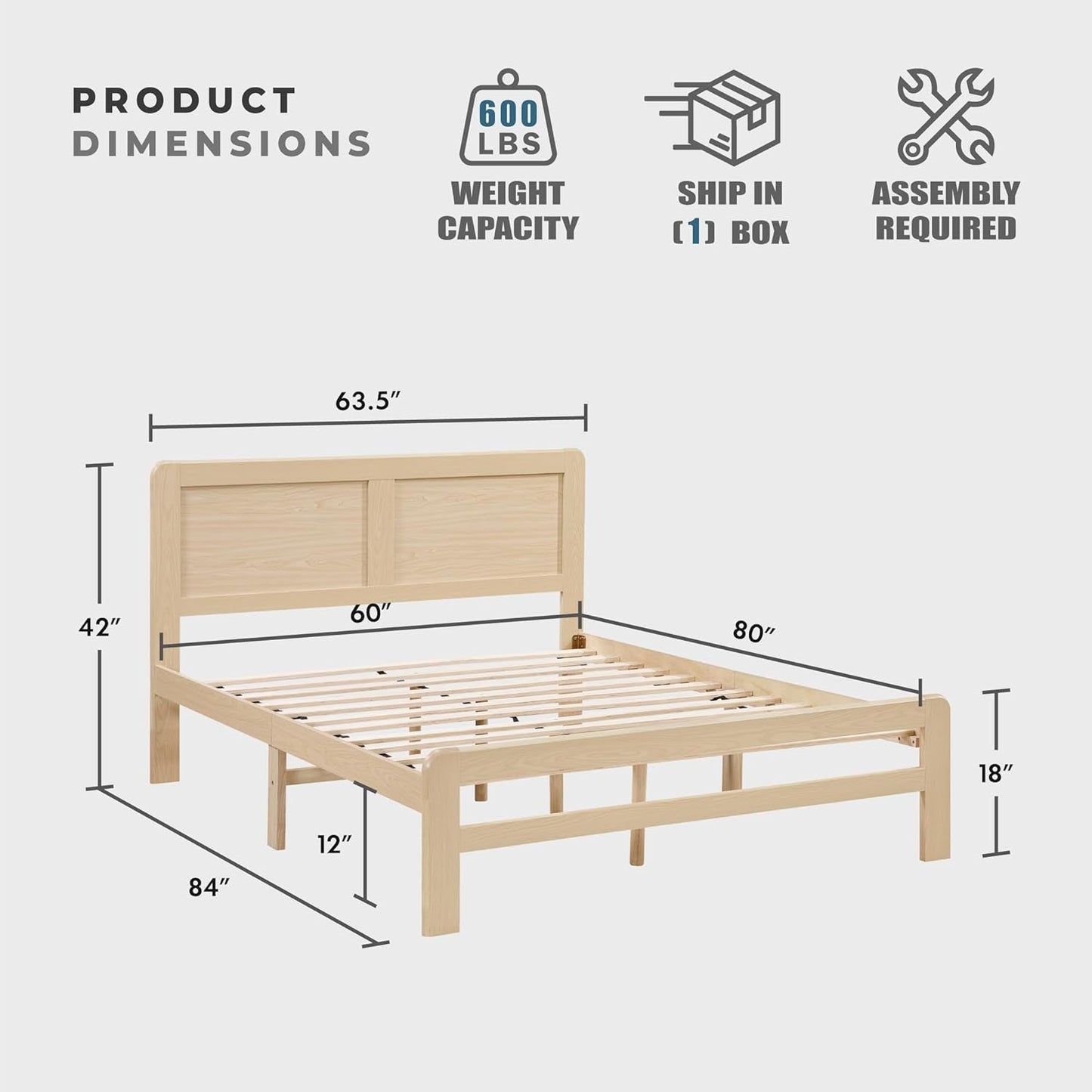 Queen Platform Bed Engineered Wood Veneer Finish Durable