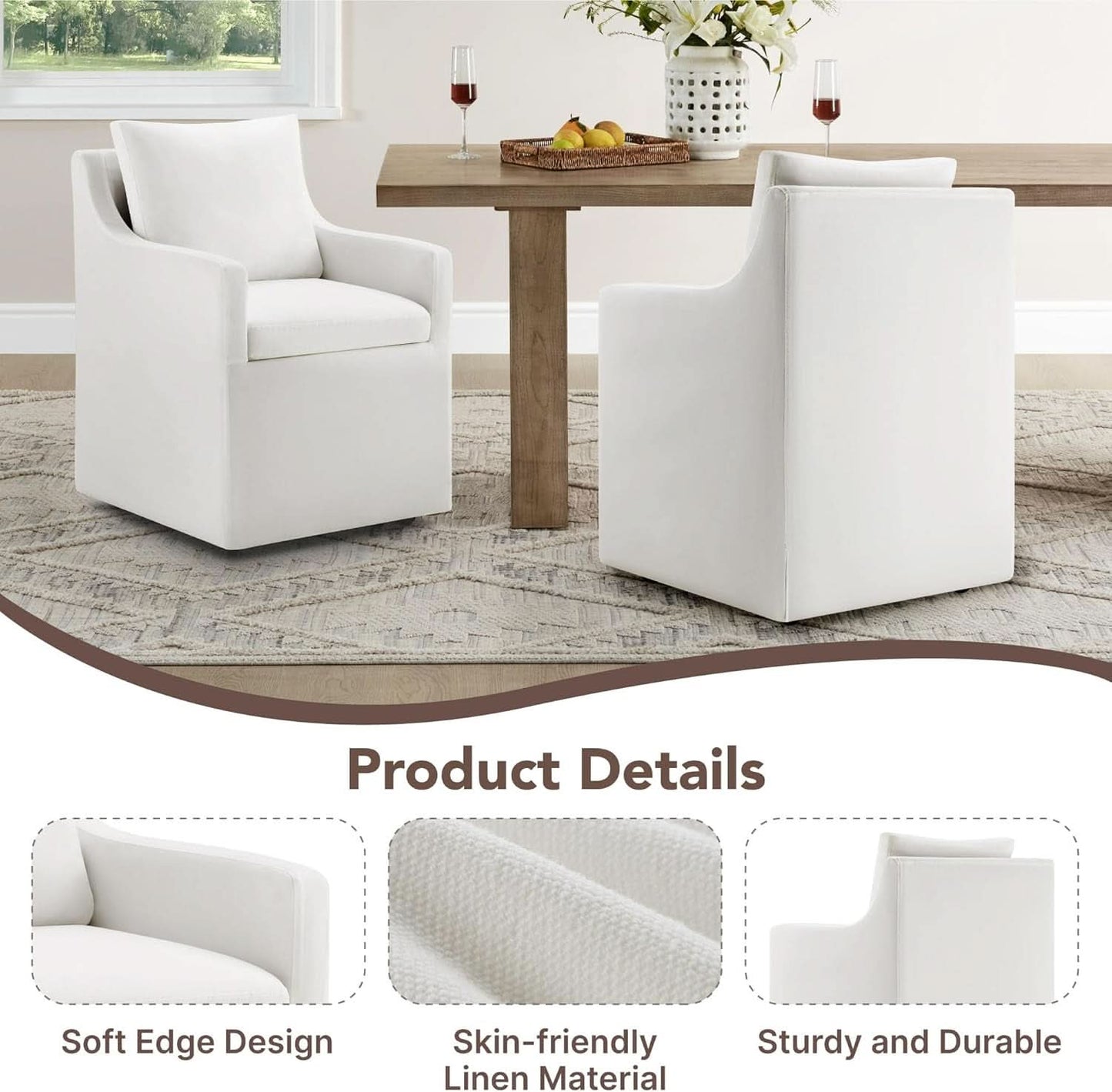 White Upholstered Dining Chairs With Casters Storage