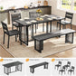 63 Inch Dark Grey Rectangular Dining Table Set Farmhouse
