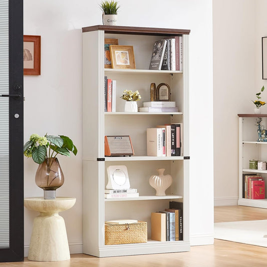 White Five Tier Bookcase Featuring Adjustable Shelves