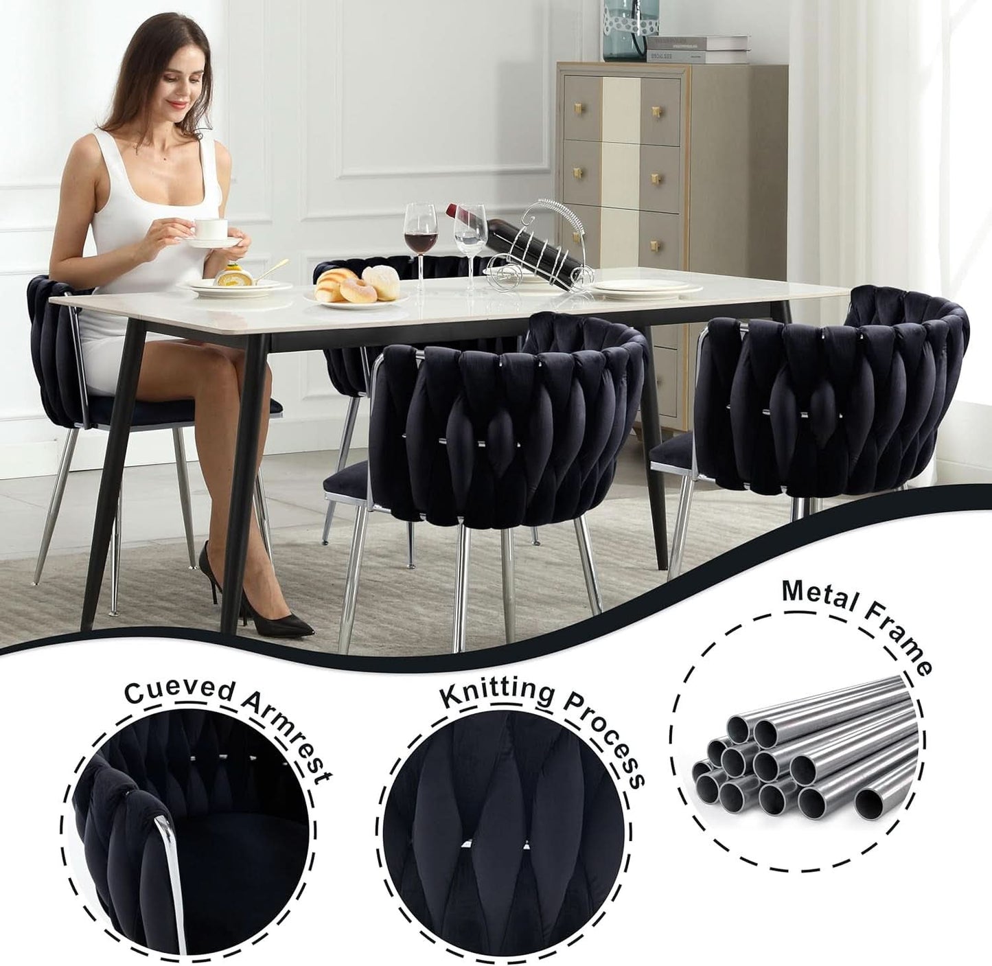 Black Velvet Upholstered Dining Chairs For Couples