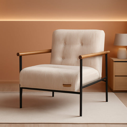 Beige Upholstered Decorative Chair With Metal Frame