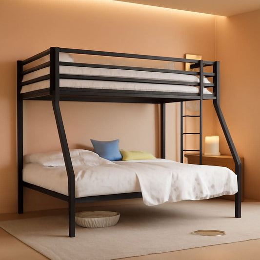 Twin Over Twin Bunk Bed With Slide Durable Square Tube