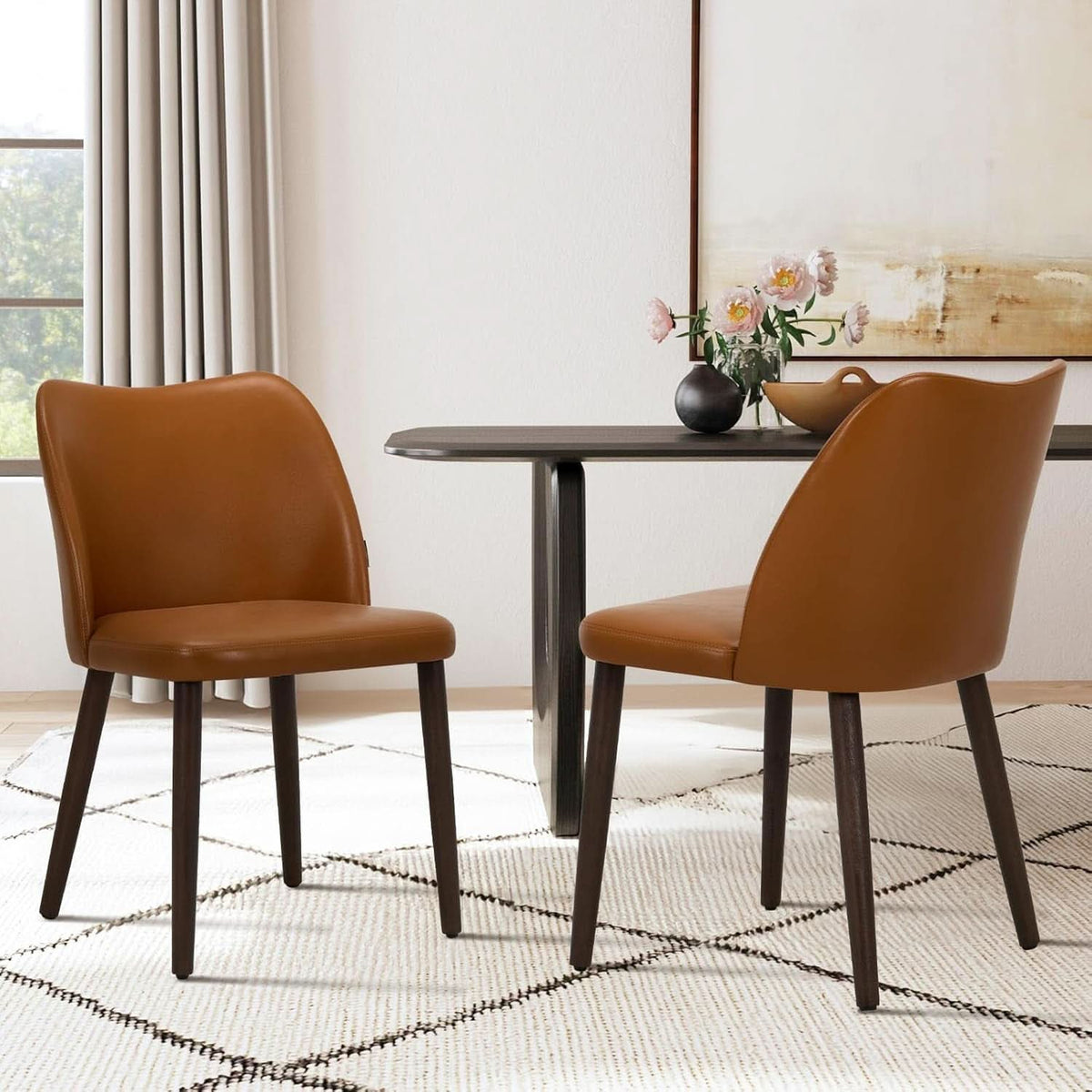 Upholstered Dining Chairs Set Of Four Brown PU Leather