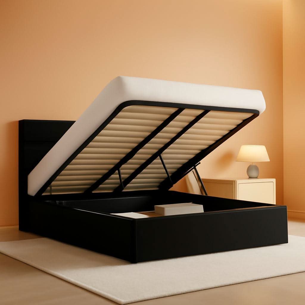 King Size Black Velvet Storage Bed With Hydraulic Lift