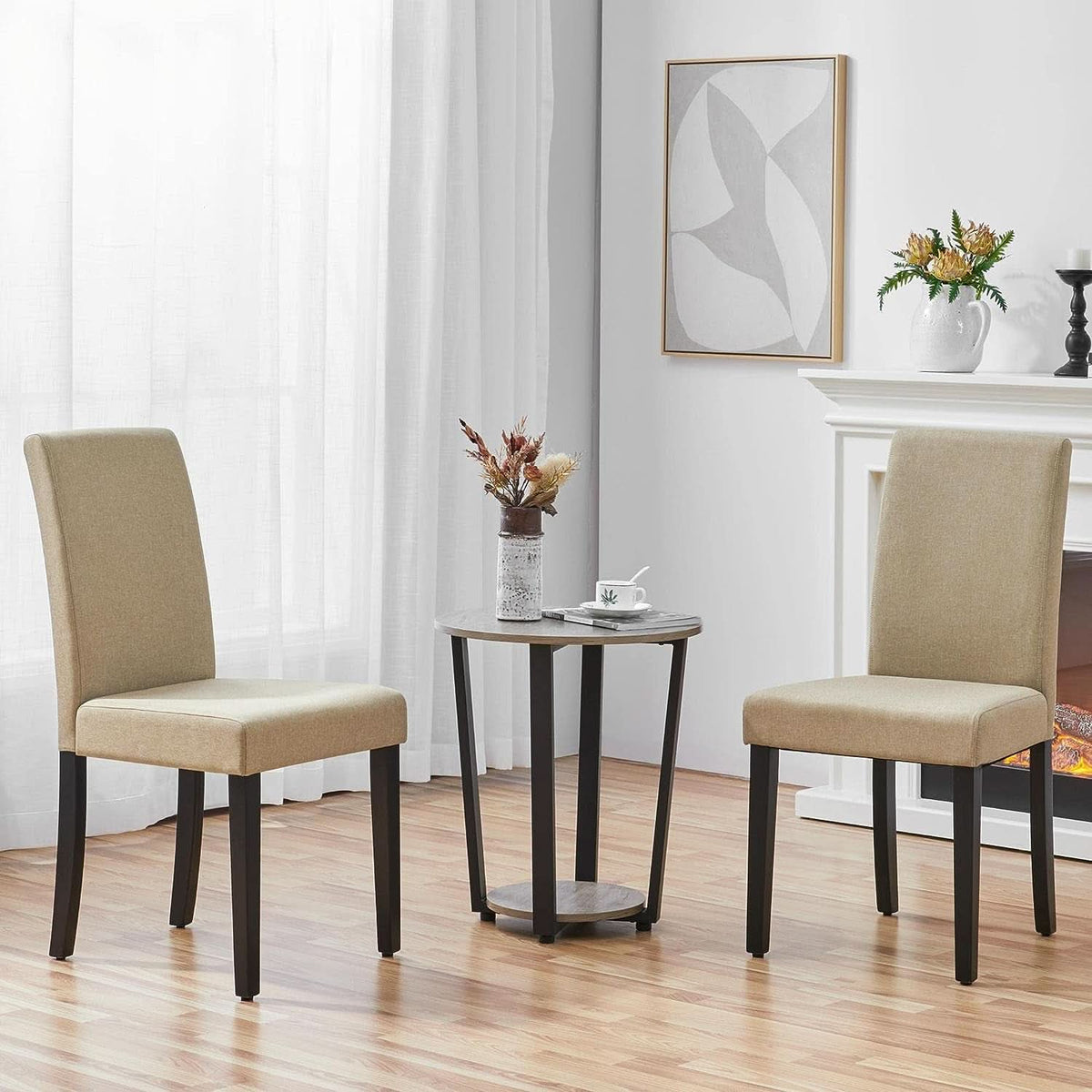 Khaki Upholstered Parson Dining Chair Set 4 Wood Legs