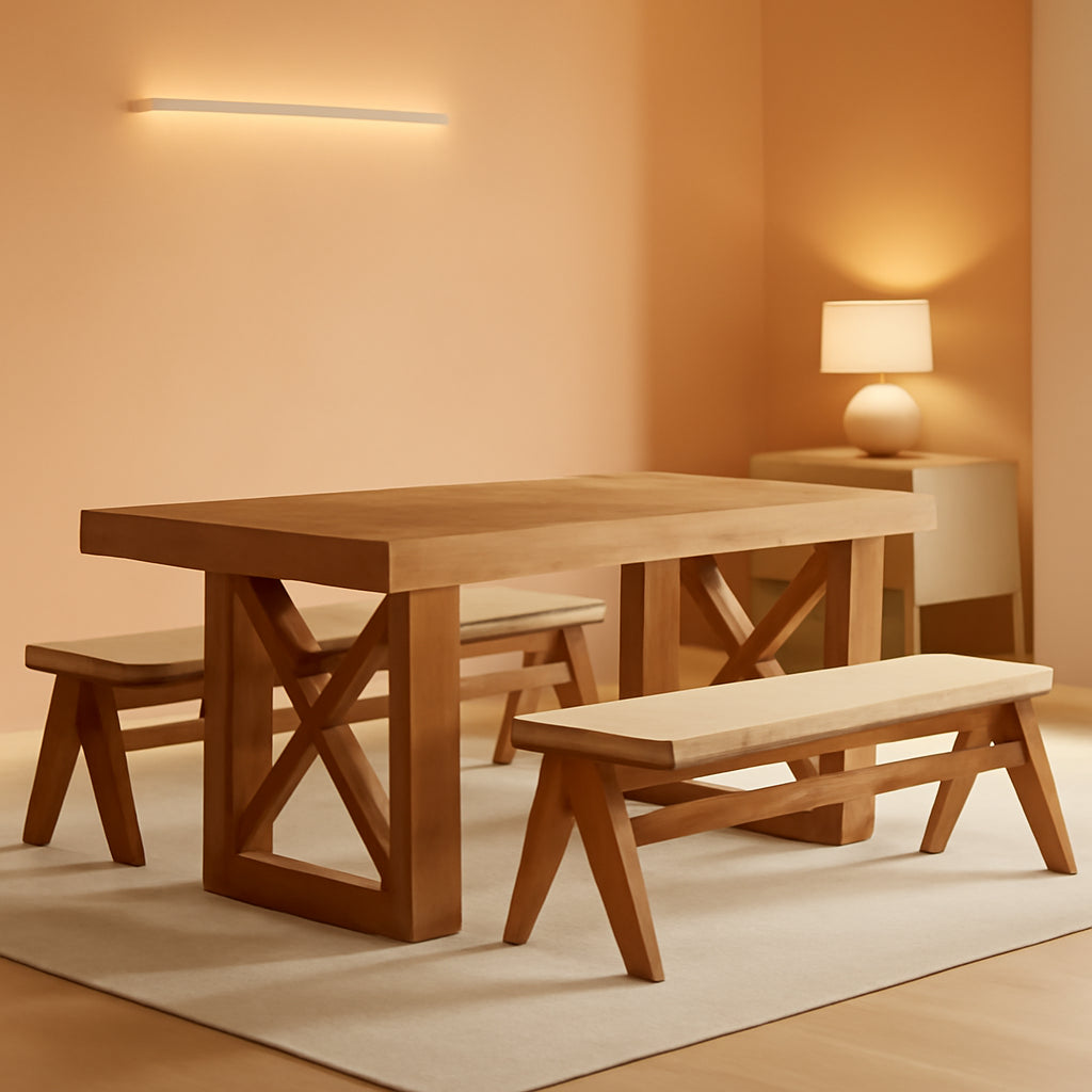 63 Inch Farmhouse Dining Table Rectangular Yellowish