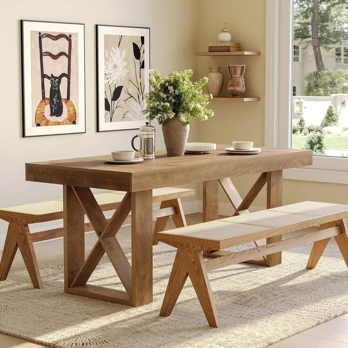 63 Inches Rectangular Farmhouse Kitchen Dining Table