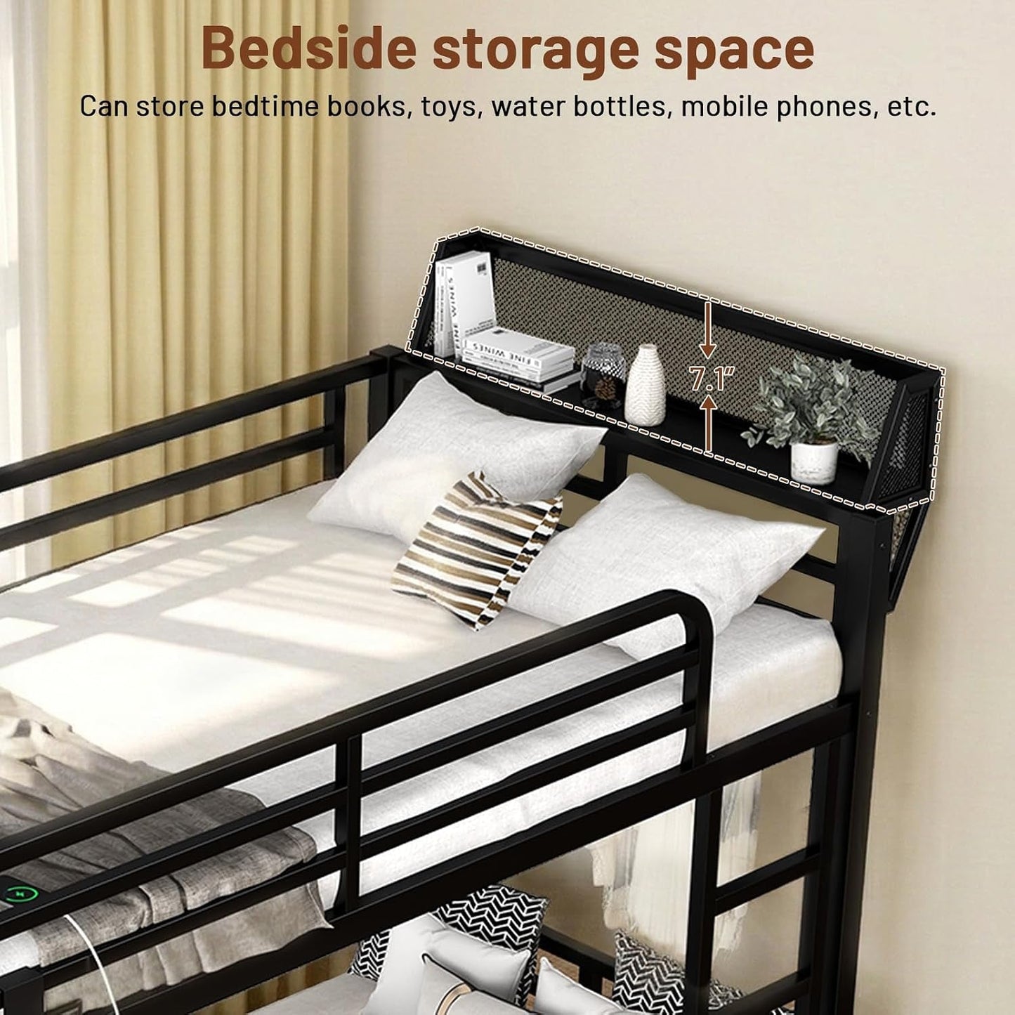 Black Twin XL Bunk Bed Foldaway Desk USB Charging Station