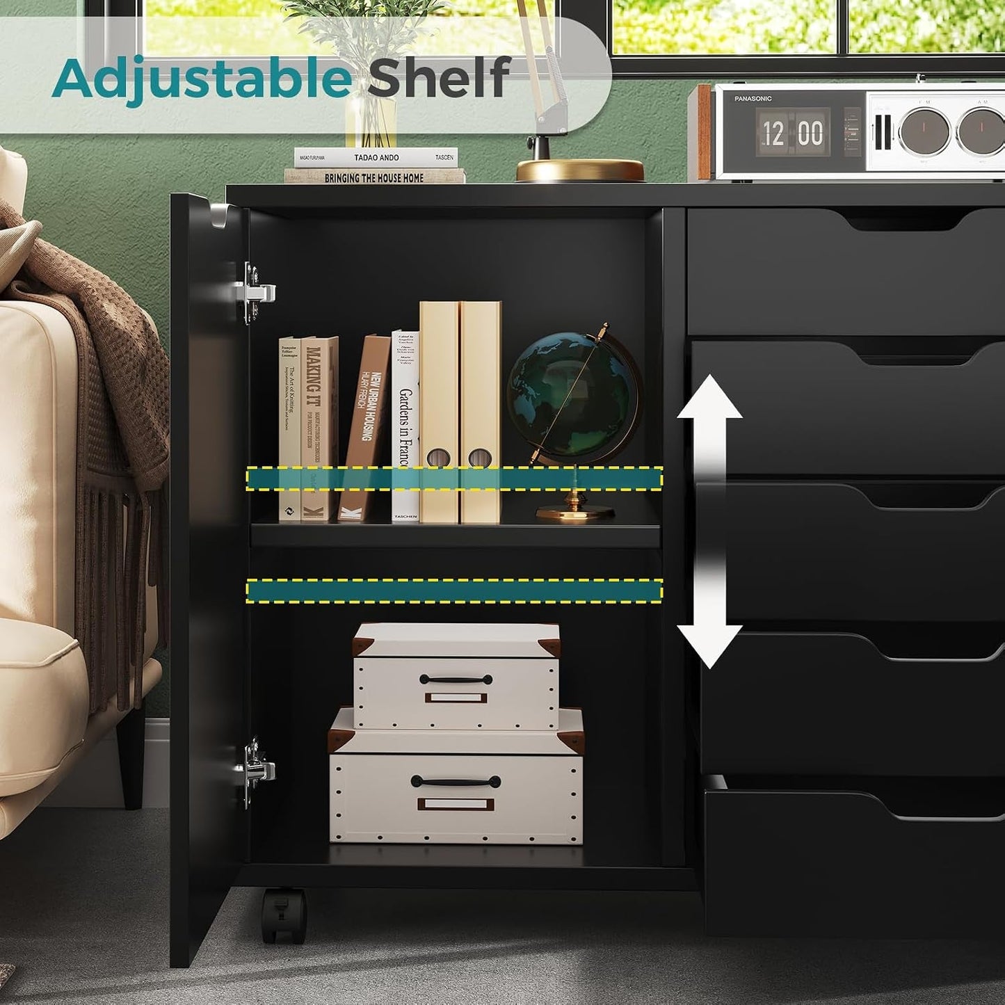 5-Drawer Rolling File Cabinet With Locking Casters