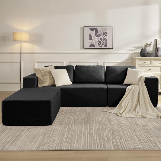 106 Inch Modular Sectional Sofa Black Contemporary-1