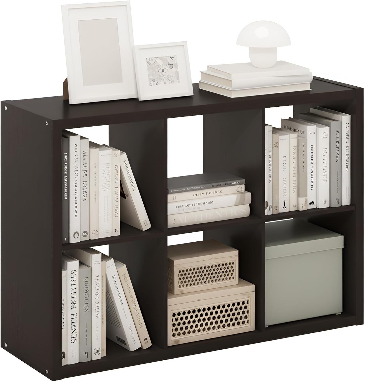 Six Cube Reversible Bookcase With Black Oak Finishes