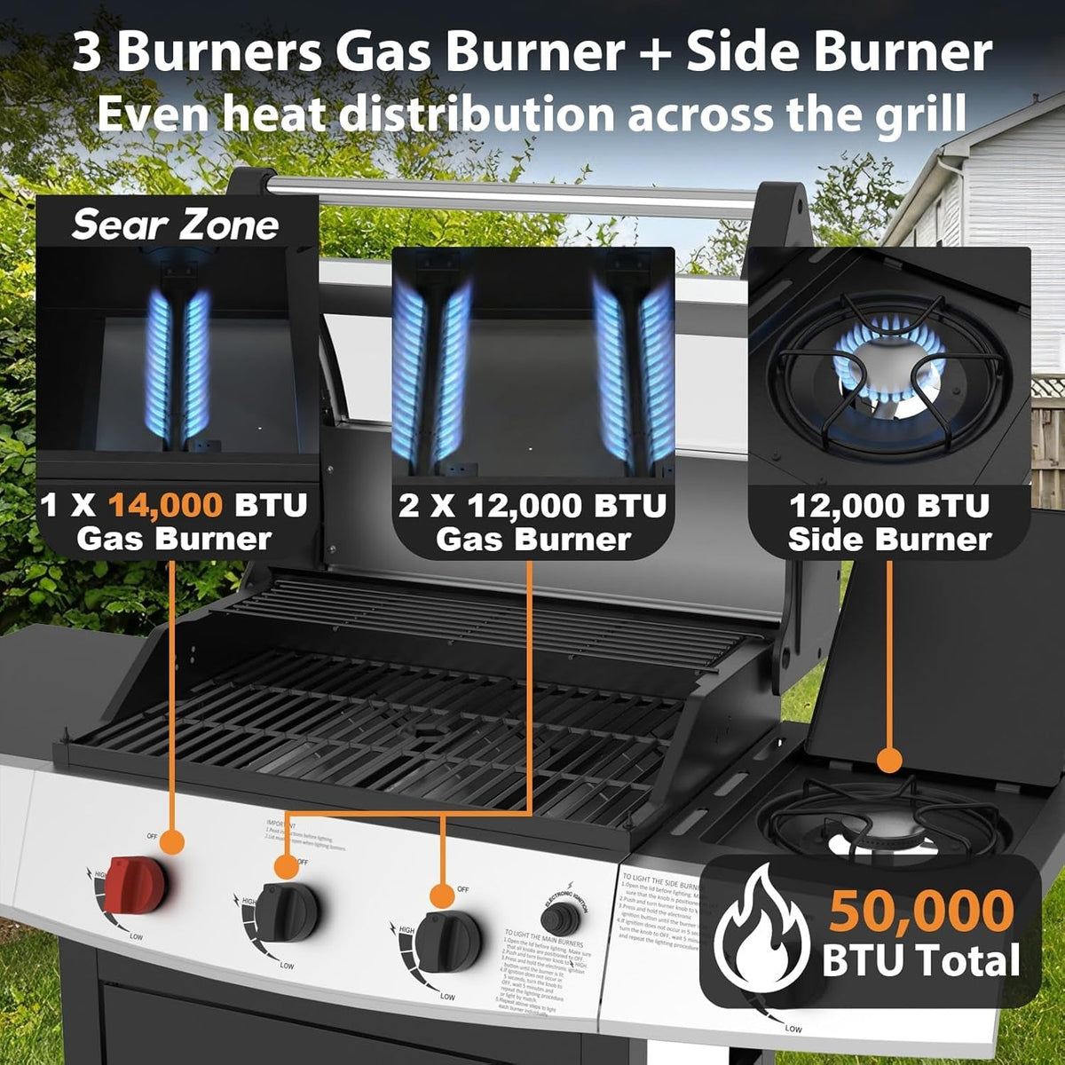 Four Burner Propane Grill 50000 BTU Stainless Steel